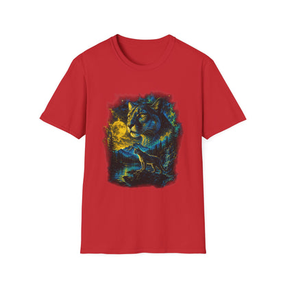 Moon T-Shirt — Neon Cosmic Big Cat Graphic Tee