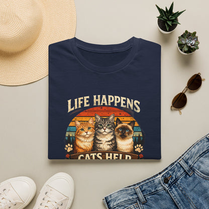 Life Happens Cats Help T-Shirt — Vintage Cat Lover Tee