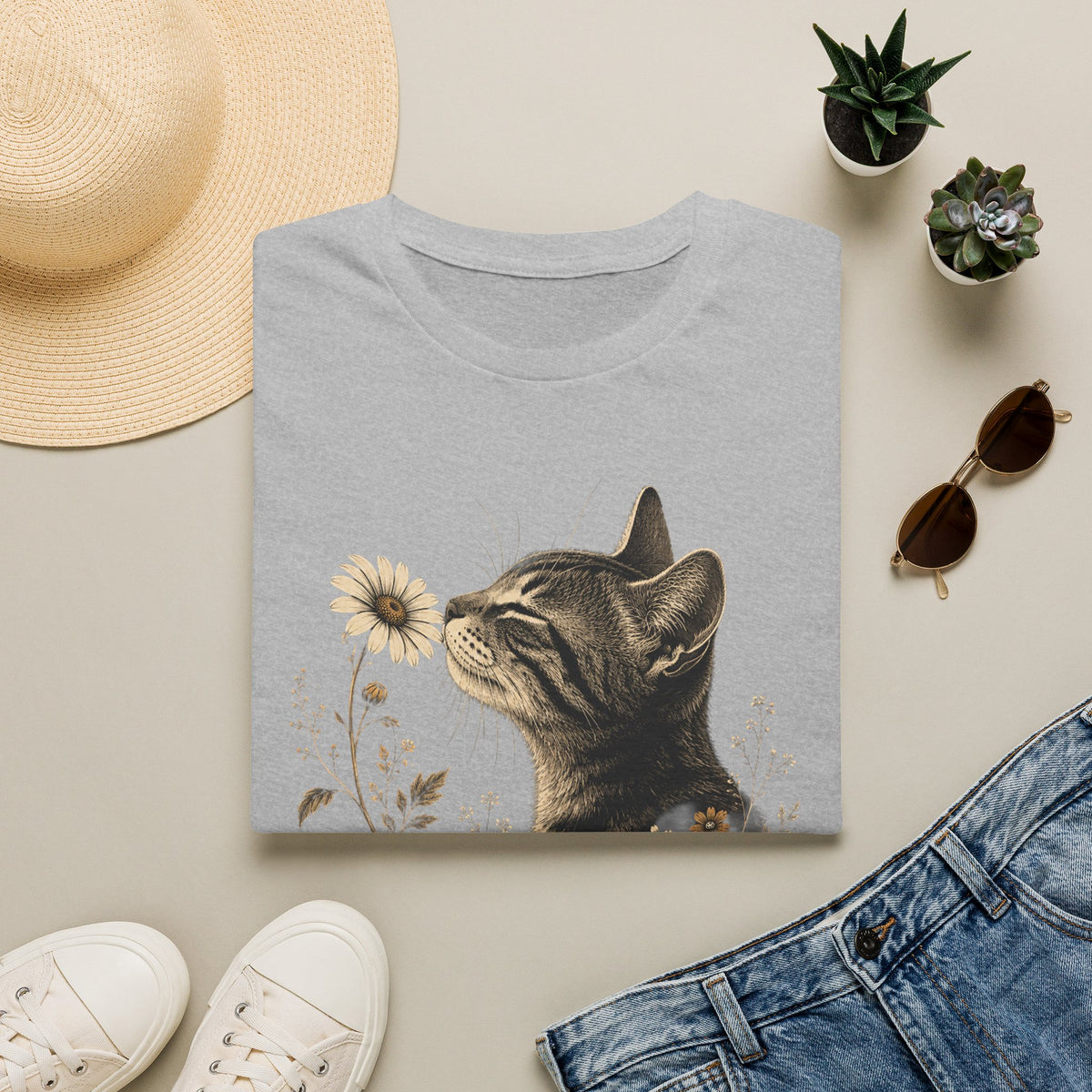 Cat & Wildflower T-Shirt — Whimsical Floral Kitty Tee