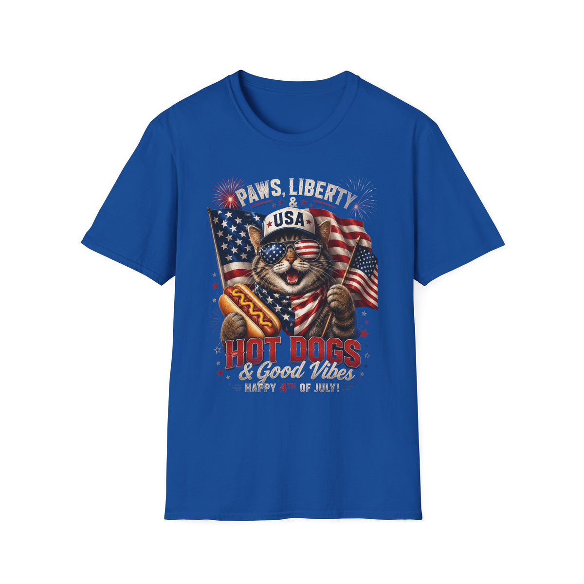 Paws, Liberty & USA Cat T-Shirt — Patriotic 4th of July Cat Graphic Tee