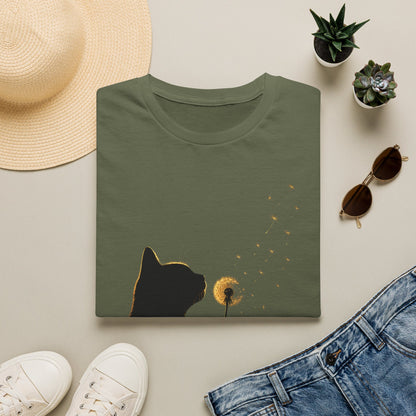 Cat Silhouette Dandelion Tee — Whimsical Night Cat T-Shirt