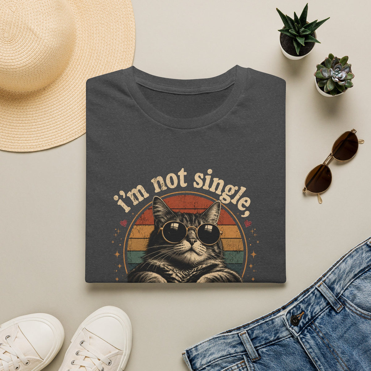 I'm Not Single, I Have a Cat T-Shirt — Retro Cat Sunglasses Graphic Tee
