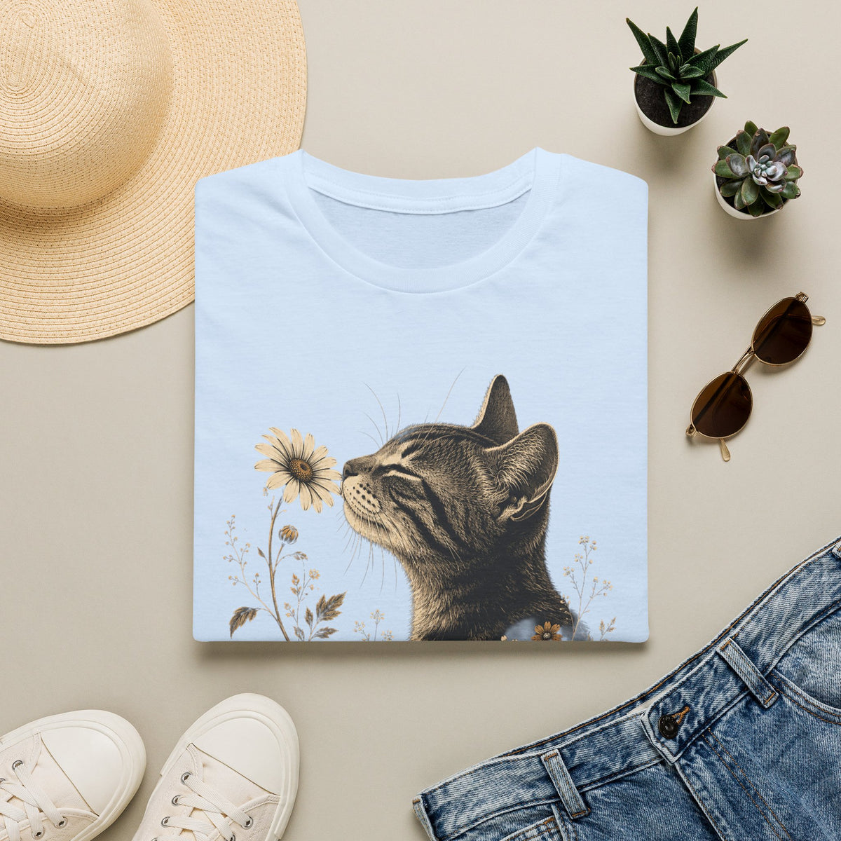 Cat & Wildflower T-Shirt — Whimsical Floral Kitty Tee