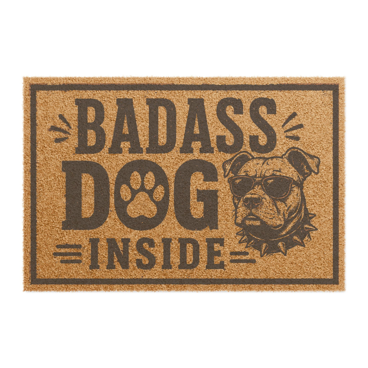 Badass Dog Inside Doormat — Funny Welcome Doormat with Tough Pitbull Design
