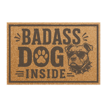 Badass Dog Inside Doormat — Funny Welcome Doormat with Tough Pitbull Design