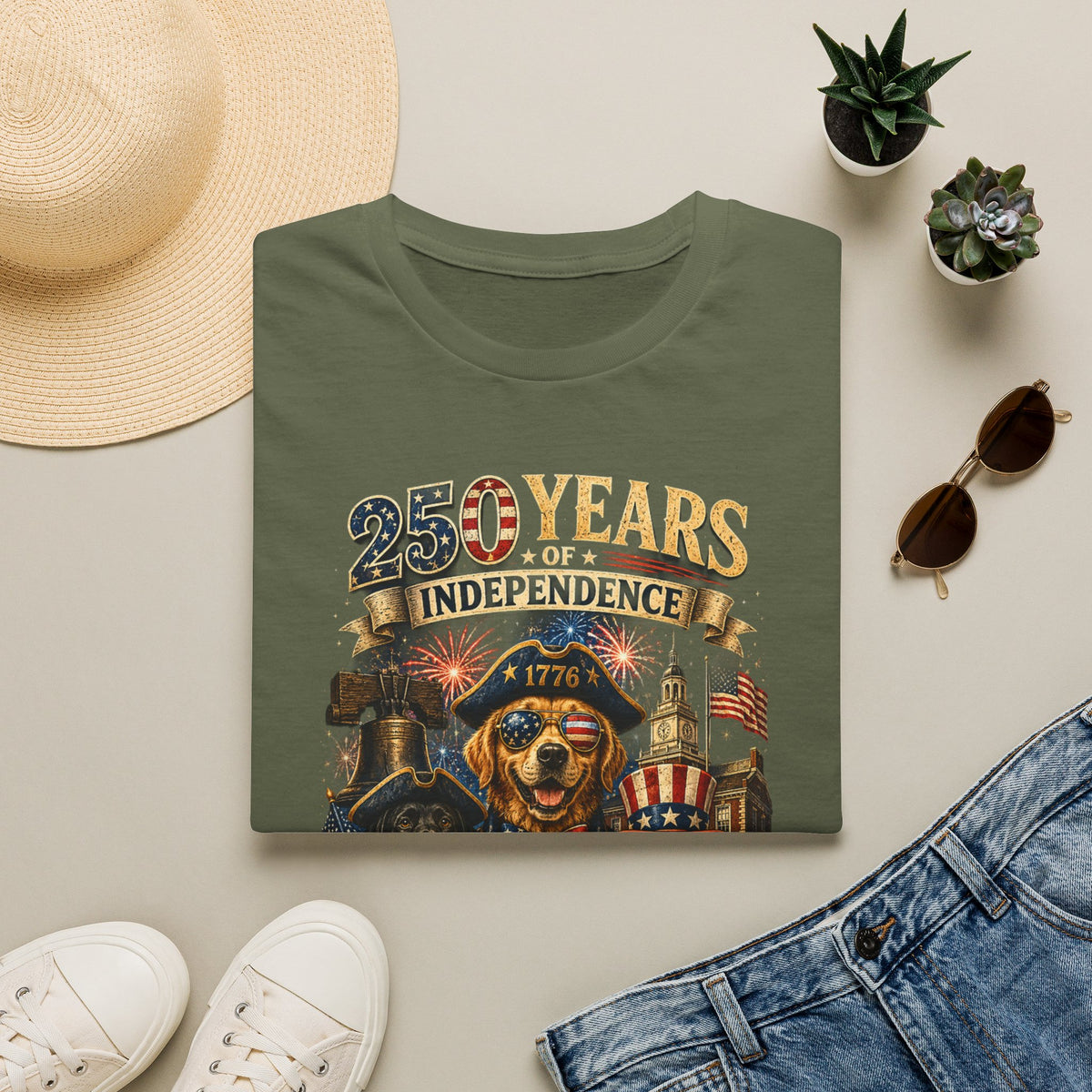 250 Years of Independence Dog T-Shirt — Paw Proud American 1776 Patriotic Tee