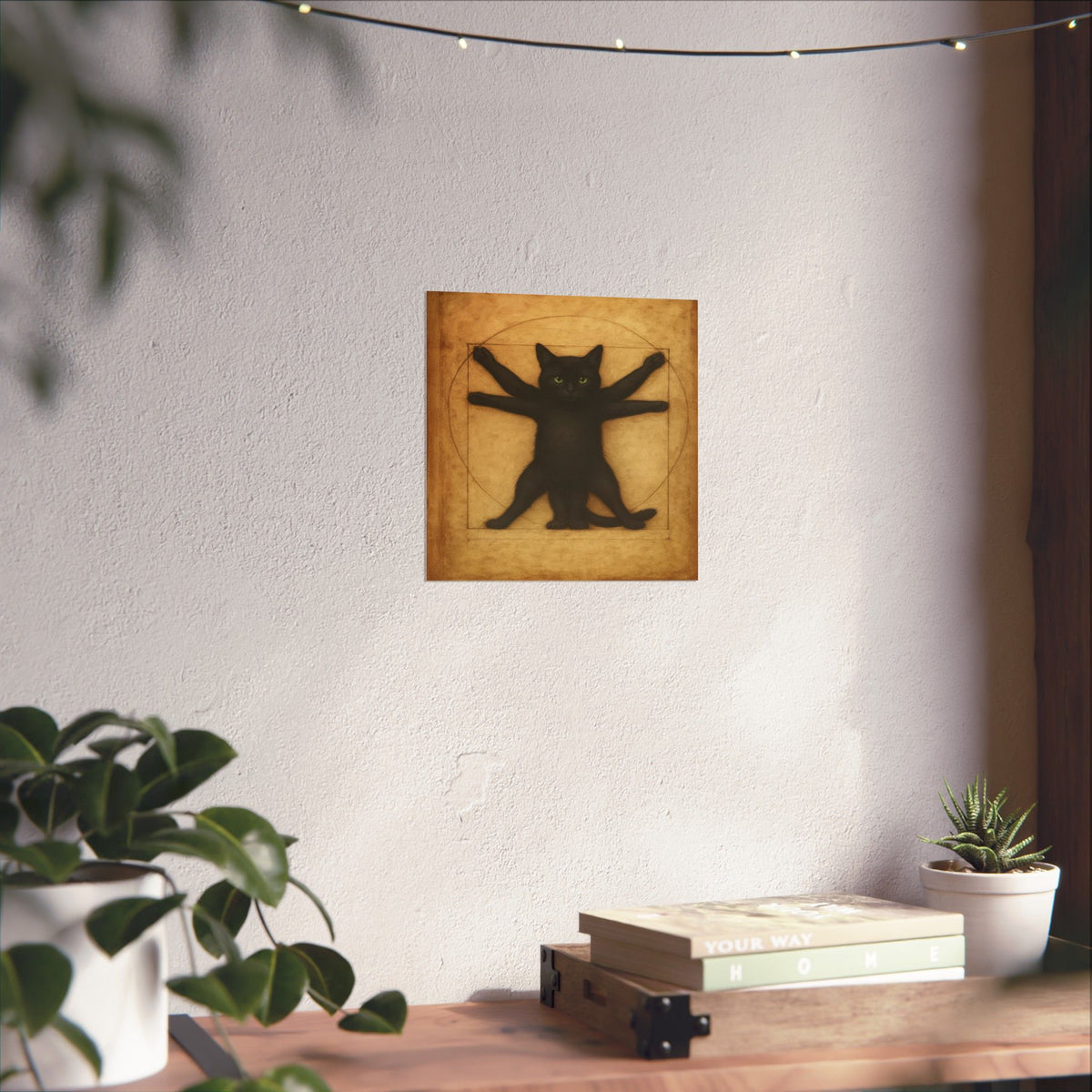Vitruvian Black Cat Poster — Vintage Anatomy Art Print