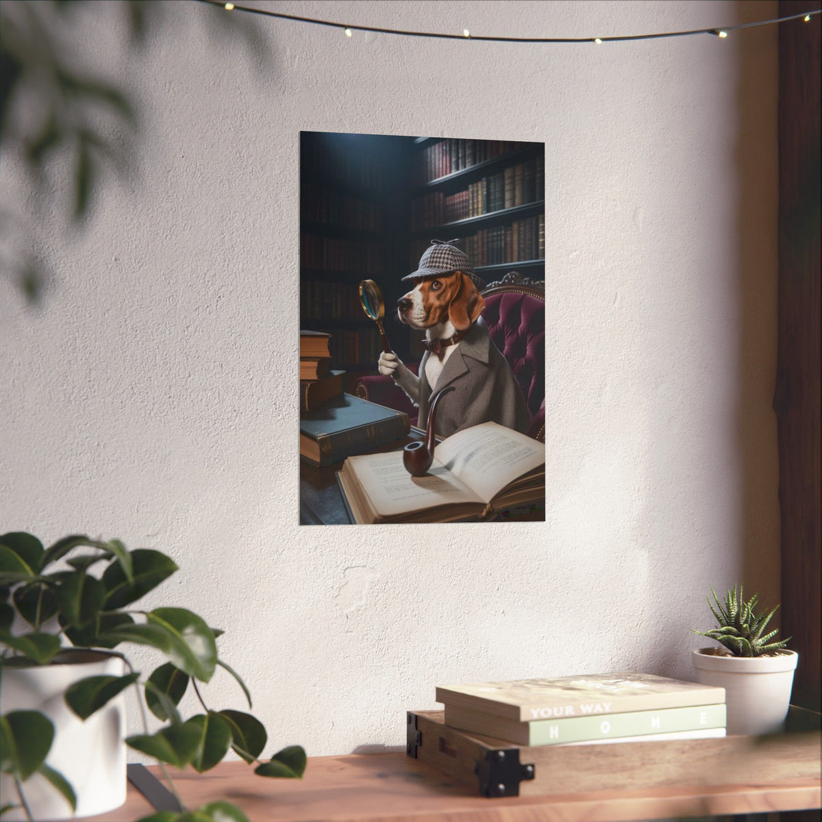 Detective Beagle Matte Poster — Vintage Library Dog Wall Art