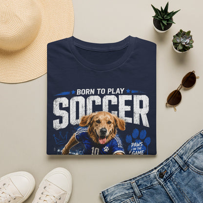 Born to Play Soccer T-Shirt — Golden Retriever Soccer Dog Design