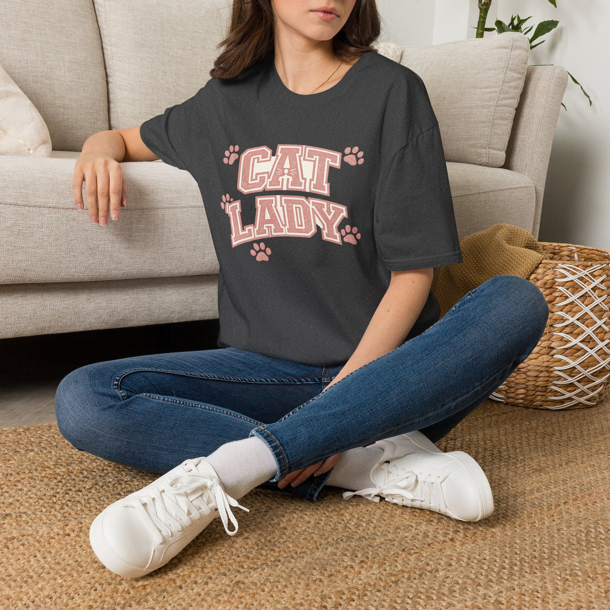 Cat Lady T-Shirt — Cute Pink Paw Print Graphic Tee for Cat Lovers