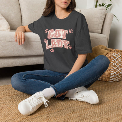 Cat Lady T-Shirt — Cute Pink Paw Print Graphic Tee for Cat Lovers