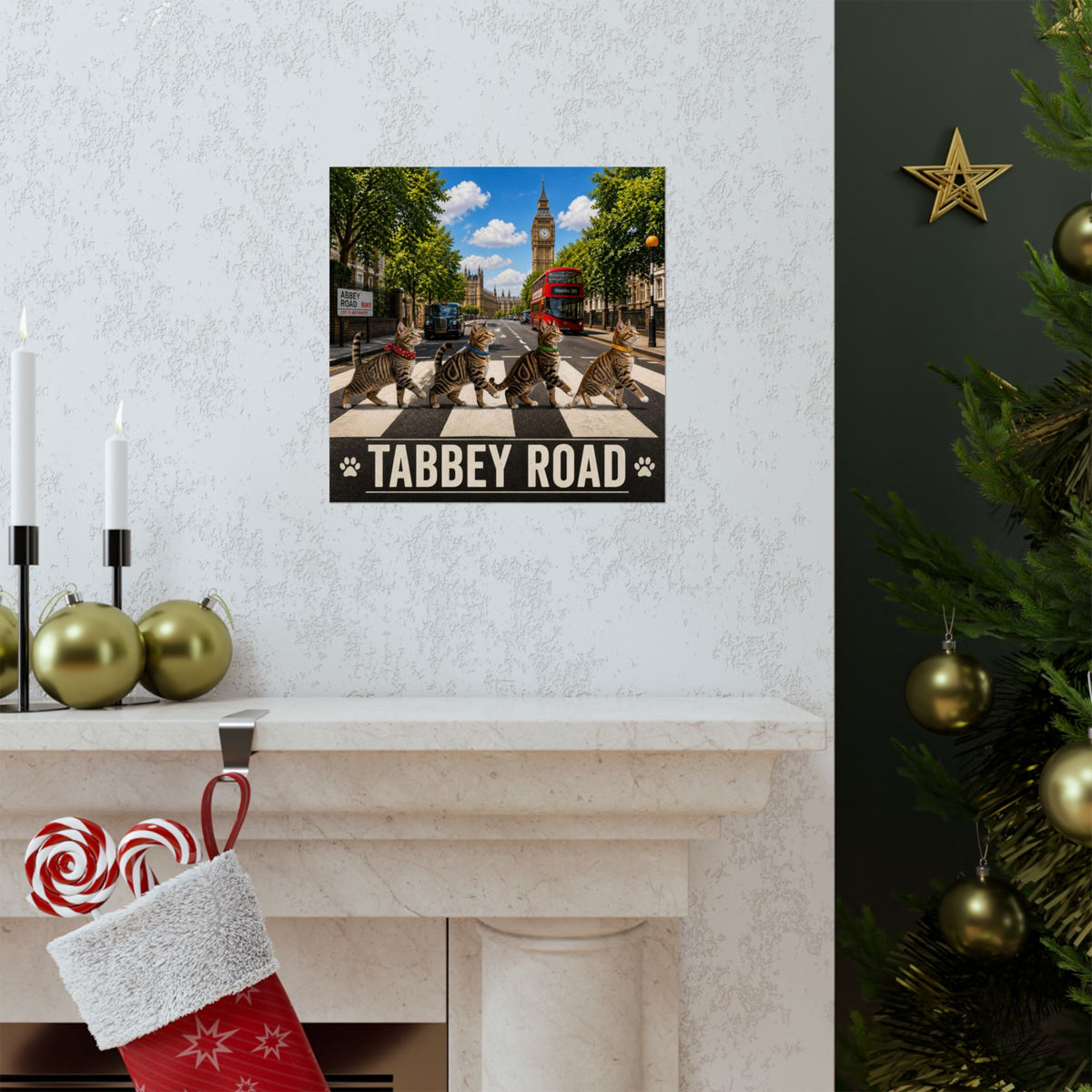 Tabbey Road Matte Poster — Funny Cats Crossing Abbey Road Wall Art