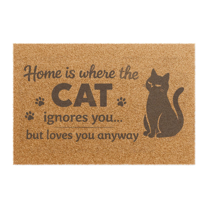 Cat Doormat — "Home is where the cat ignores you but loves you anyway" Decorative Welcome Mat