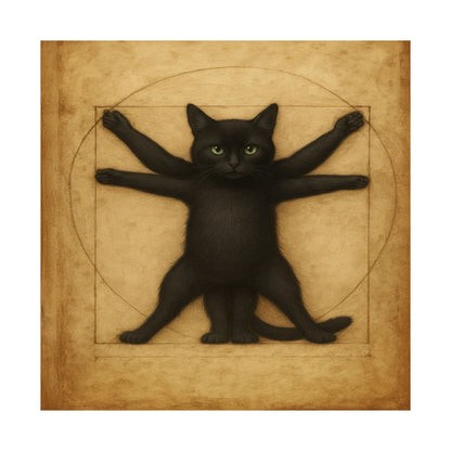 Vitruvian Black Cat Poster — Vintage Anatomy Art Print