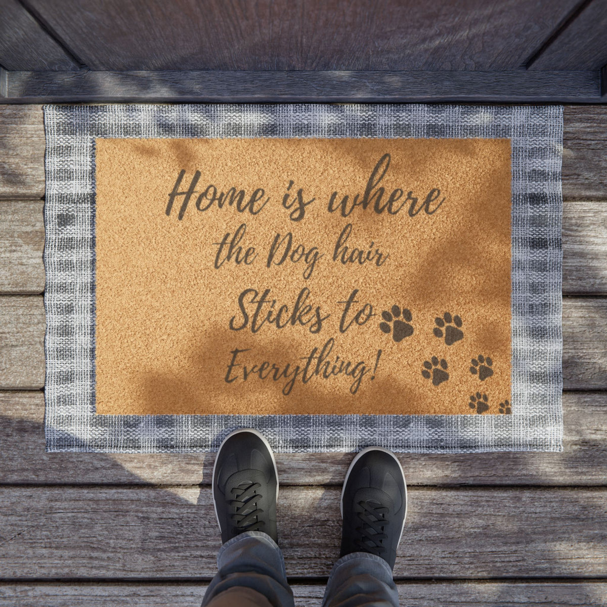 Doormat - "Home Is Where the Dog Hair Sticks to Everything" Paw Print Welcome Mat