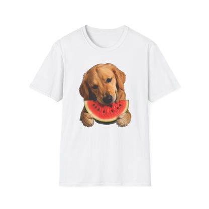 Dog Eating Watermelon T-Shirt — Cute Golden Retriever Summer Tee