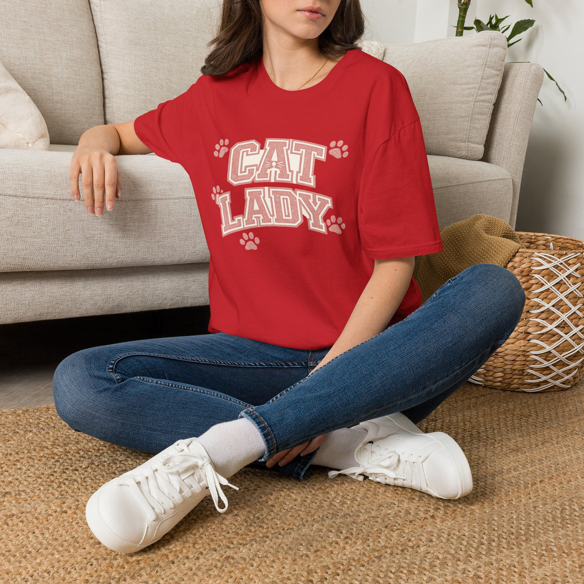 Cat Lady T-Shirt — Cute Pink Paw Print Graphic Tee for Cat Lovers
