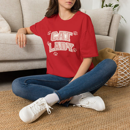 Cat Lady T-Shirt — Cute Pink Paw Print Graphic Tee for Cat Lovers