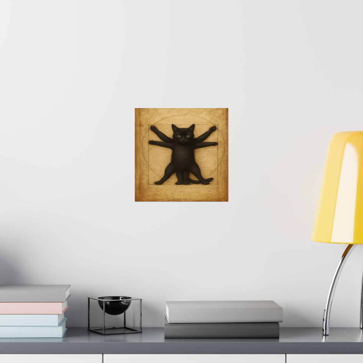 Vitruvian Black Cat Poster — Vintage Anatomy Art Print
