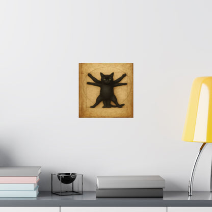 Vitruvian Black Cat Poster — Vintage Anatomy Art Print