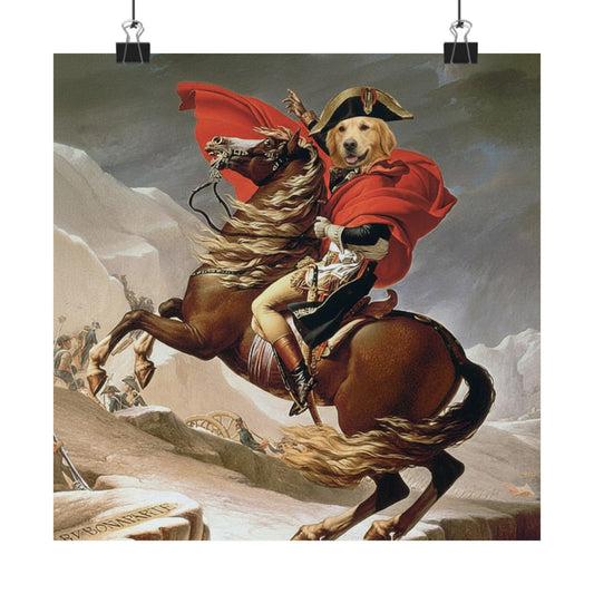 Napoleon Dog Riding Horse Matte Vertical Poster — Funny Historical Wall Art