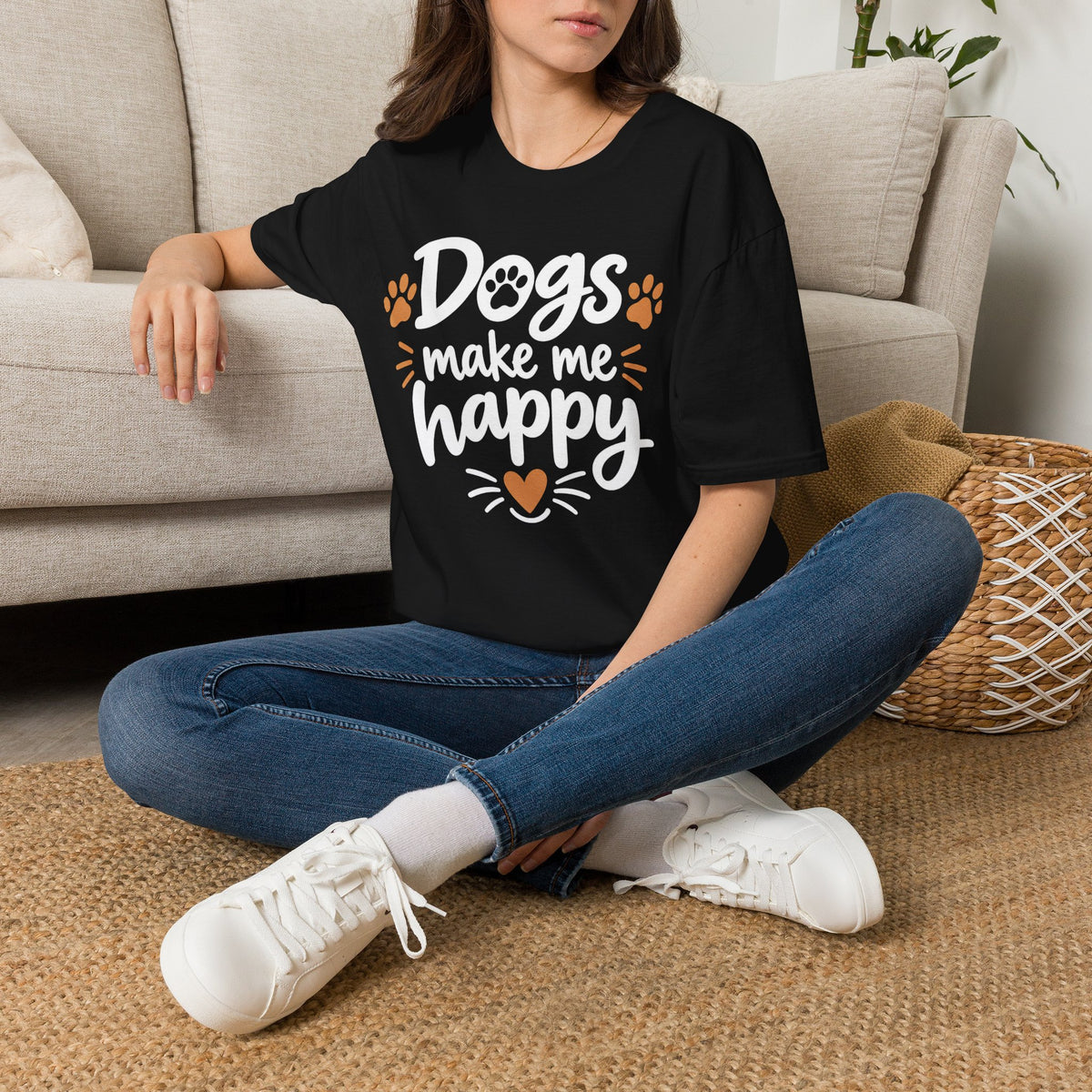 Dogs Make Me Happy T-Shirt — Cute Paw Print Dog Lover Tee