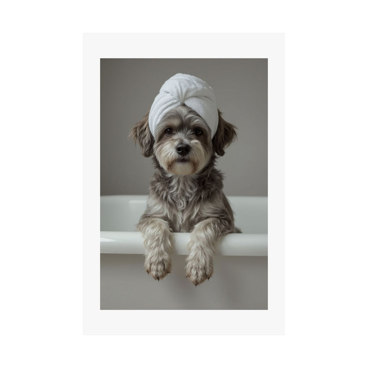 Dog Spa Poster — Cute Puppy in Towel Matte Vertical Wall Art