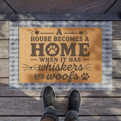 Doormat — "A House Becomes a Home When It Has Whiskers and Woofs" Pet Welcome Mat