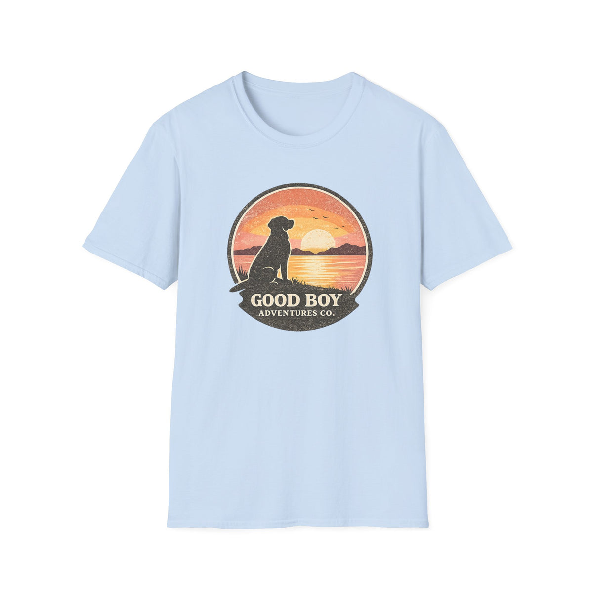 Dog Sunset T-Shirt — "Good Boy" Retro Beach Graphic Tee