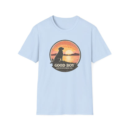 Dog Sunset T-Shirt — "Good Boy" Retro Beach Graphic Tee
