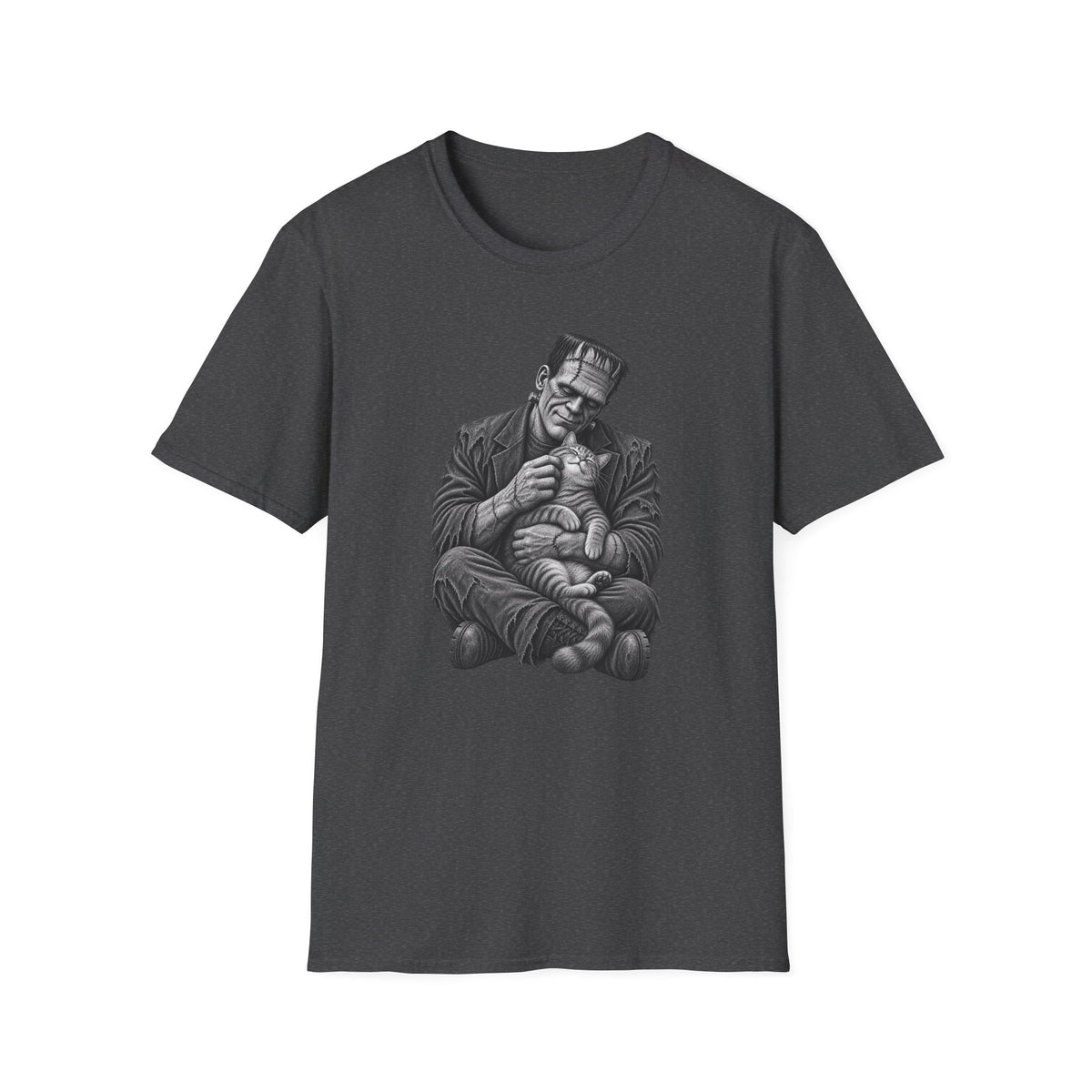 Frankenstein Holding Kitty T-Shirt — Cute Gothic Horror Tee