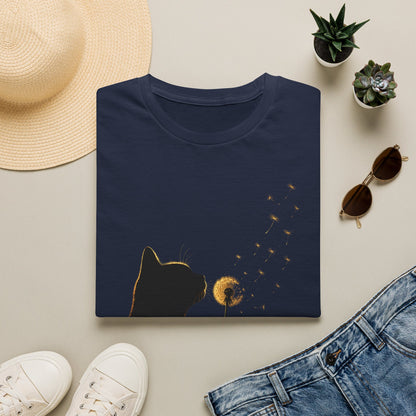 Cat Silhouette Dandelion Tee — Whimsical Night Cat T-Shirt