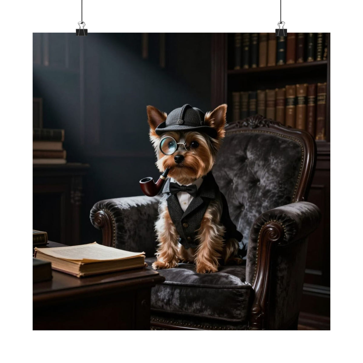 Digital download Detective Yorkie Matte Poster — Vintage Dog Portrait Wall Art