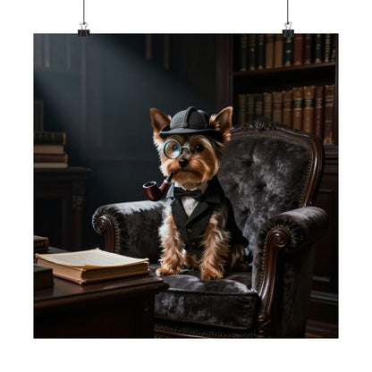 Digital download Detective Yorkie Matte Poster — Vintage Dog Portrait Wall Art