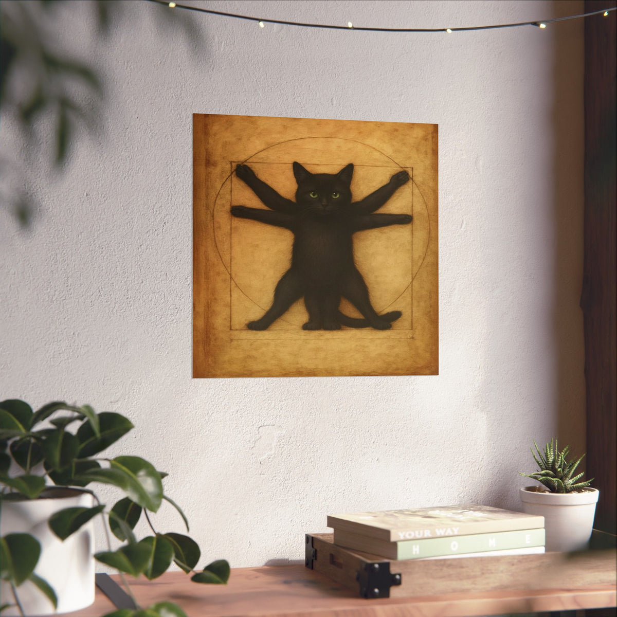 Vitruvian Black Cat Poster — Vintage Anatomy Art Print