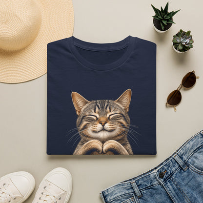 Smiling Tabby Cat Heart Pose T-Shirt