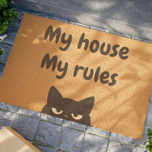 Doormat — "My House My Rules" Cat Welcome Mat