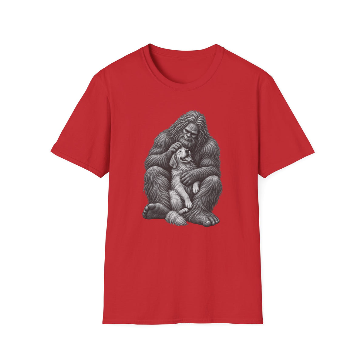 Bigfoot & Puppy Tee — Gentle Sasquatch Holding Dog Graphic T-Shirt