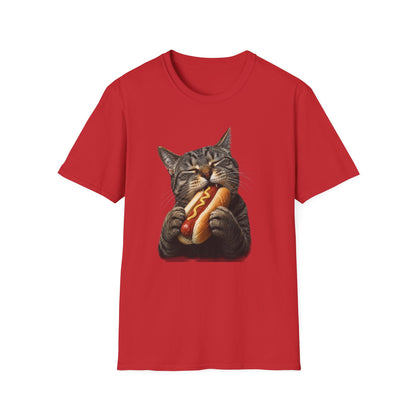 Cat Eating Hot Dog T-Shirt — Funny Cute Cat Graphic Tee