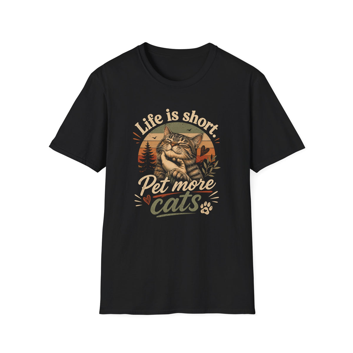 T-Shirt — "Life Is Short, Pet More Cats" Vintage Cat Tee