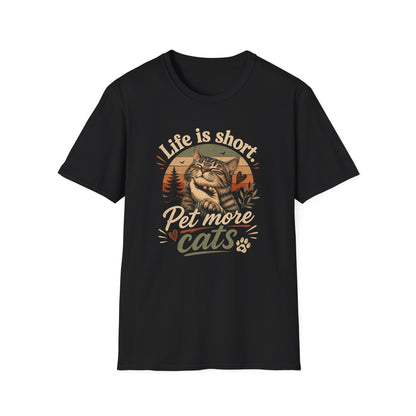 T-Shirt — "Life Is Short, Pet More Cats" Vintage Cat Tee