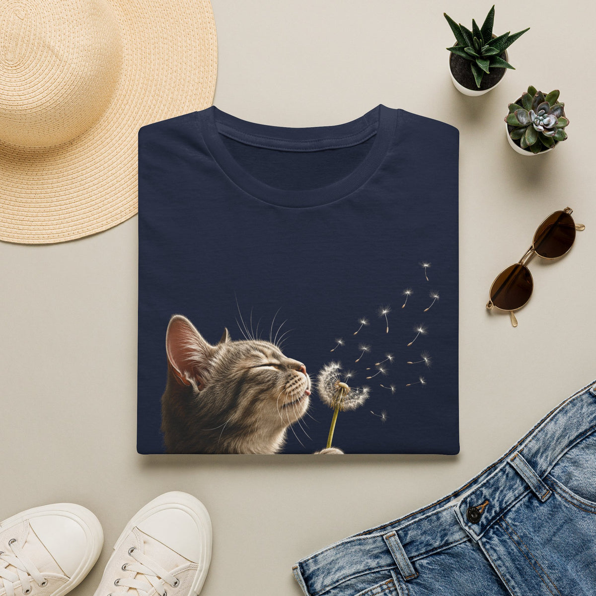 Cat Dandelion T-Shirt — Cute Kitten Blowing Dandelion Graphic Tee