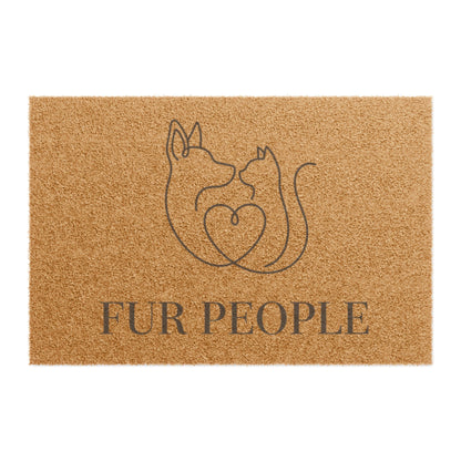 Doormat — 'Fur People' Pet Welcome Mat with Cat & Dog Heart Design