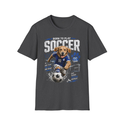 Born to Play Soccer T-Shirt — Golden Retriever Soccer Dog Design