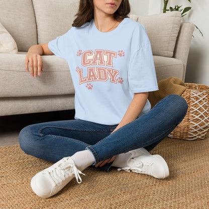 Cat Lady T-Shirt — Cute Pink Paw Print Graphic Tee for Cat Lovers