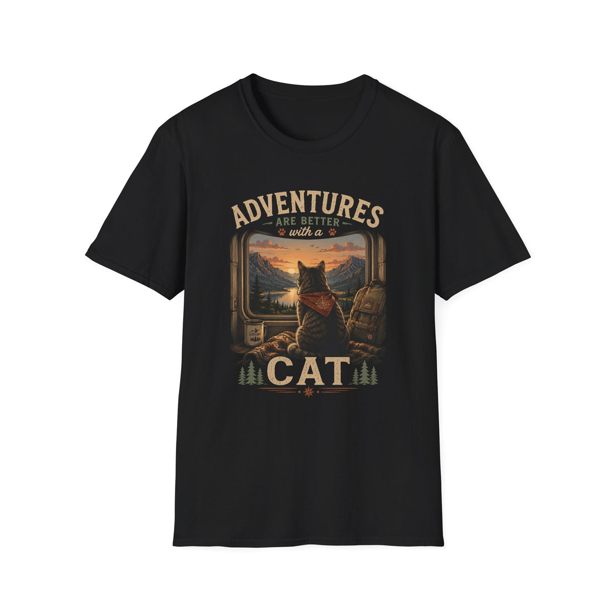 Adventure Cat T‑Shirt — “Adventures Are Better with a Cat” Graphic Tee