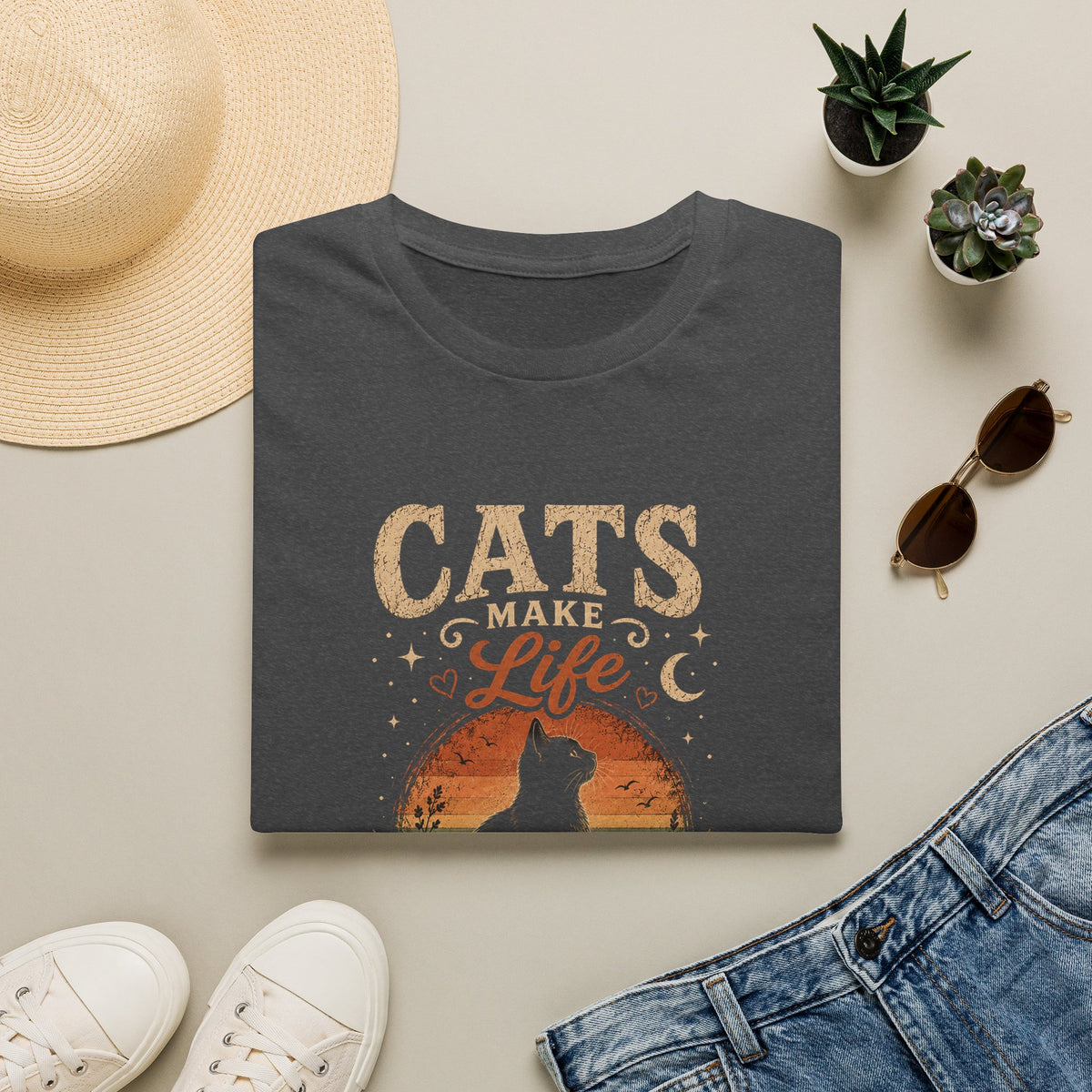 Cats Make Life Better T-Shirt — Vintage Sunset Cat Lover Tee