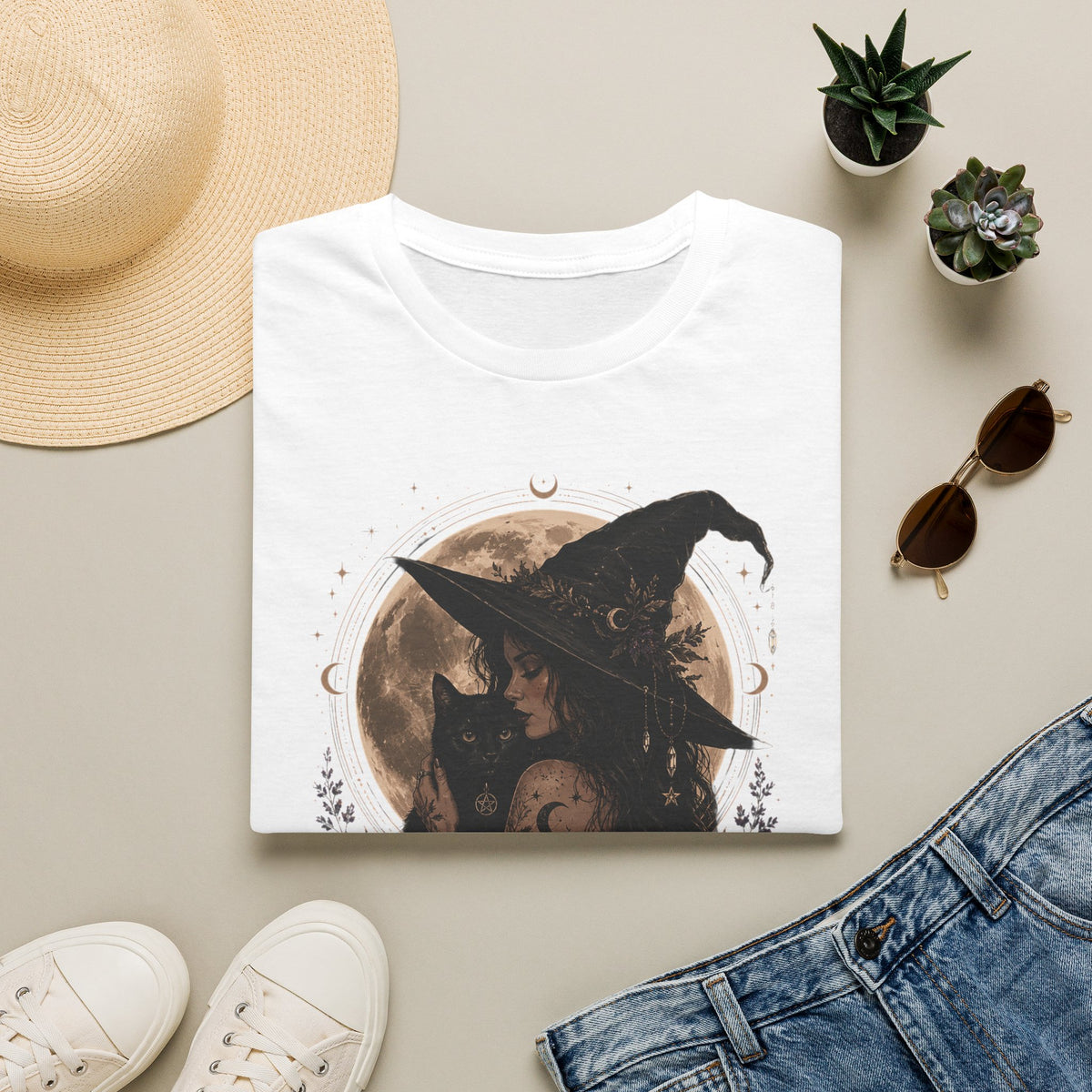 Witch Cat Moon T-Shirt – Gothic Witchcraft Graphic Tee
