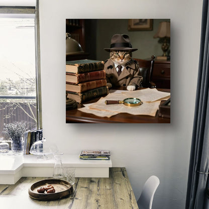 Digital download Detective Cat Poster — Vintage Sleuth Matte Vertical Wall Art