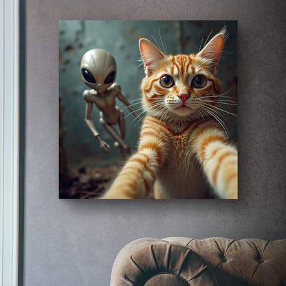 Digital download Alien Photobomb Cat Poster — Matte Vertical Wall Art